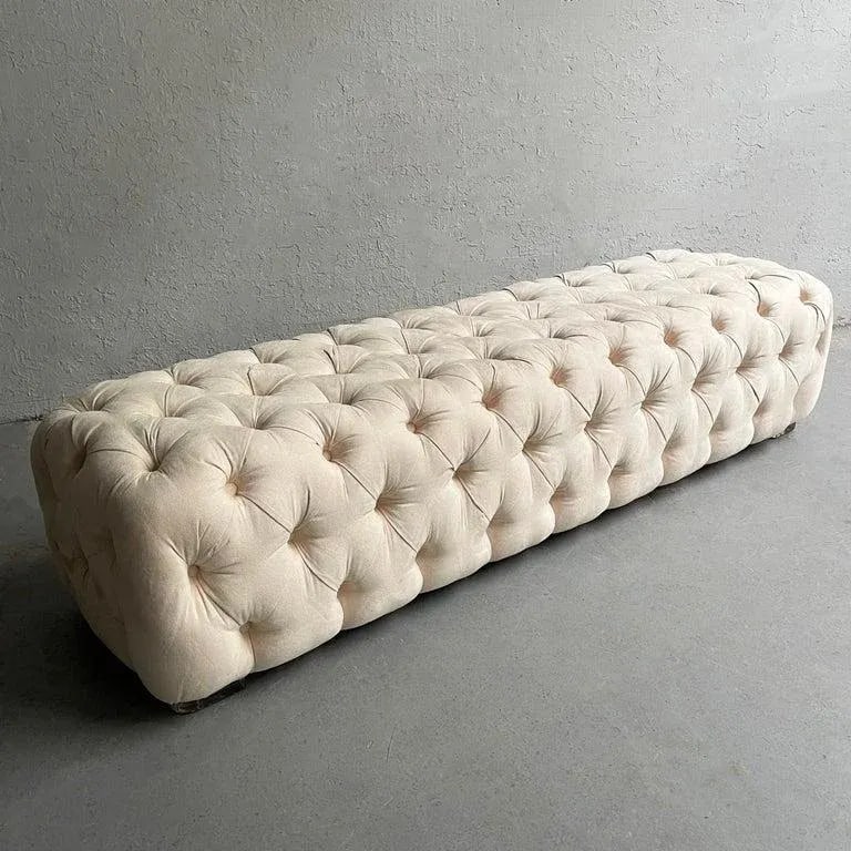 1990s Cream Tufted Ultrasuede Shlomi Haziza Bench - 7