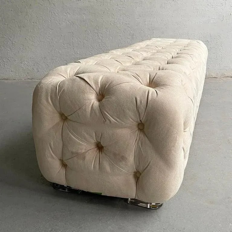 1990s Cream Tufted Ultrasuede Shlomi Haziza Bench - 8