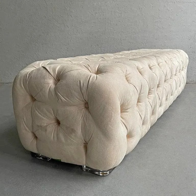 1990s Cream Tufted Ultrasuede Shlomi Haziza Bench - 9