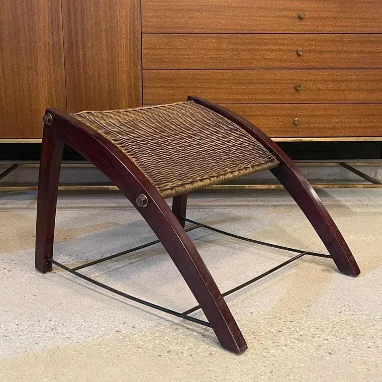 1920s Art Deco Maple Wicker Lounge Chair Ottoman Set - 10
