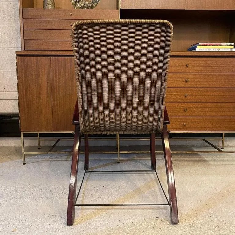1920s Art Deco Maple Wicker Lounge Chair Ottoman Set - 3