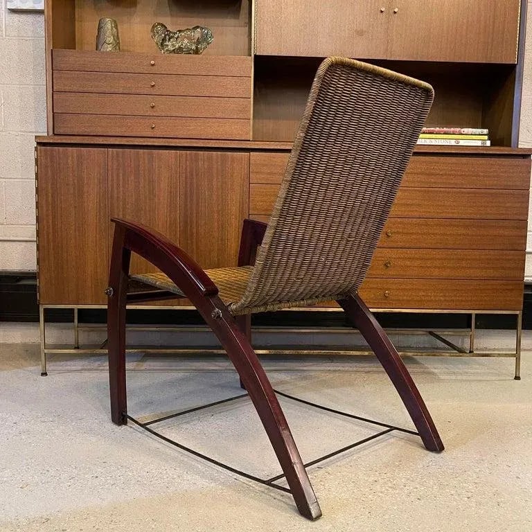 1920s Art Deco Maple Wicker Lounge Chair Ottoman Set - 7