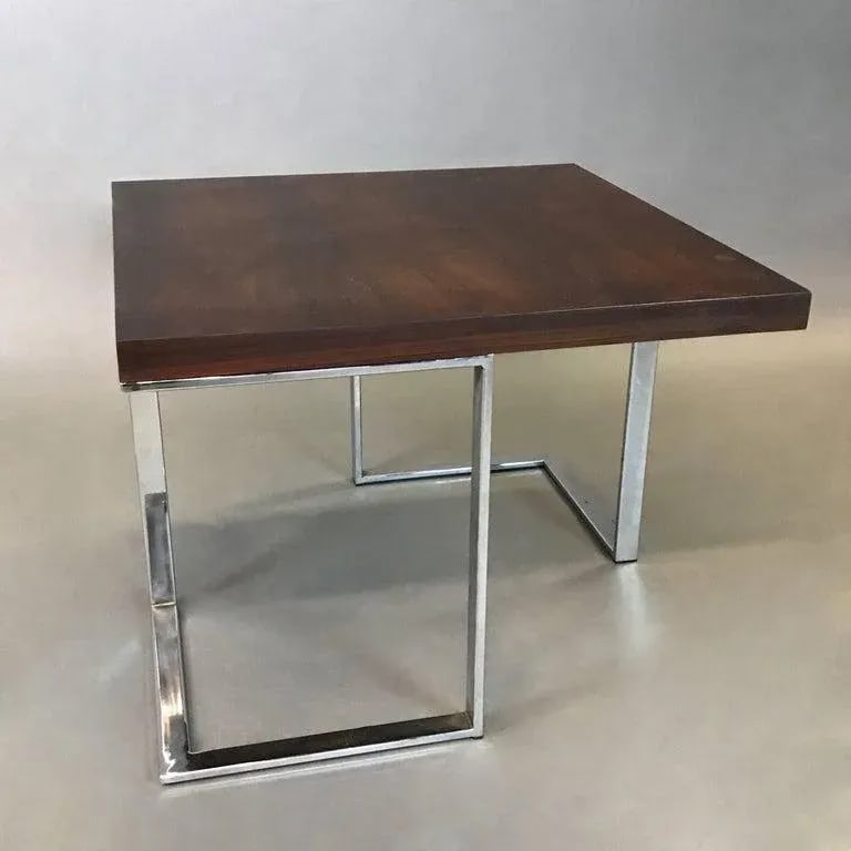 1960s Mid-Century Modern Rosewood and Chrome Side Table - 2