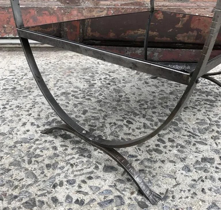 1930s Art Deco Etched Steel and Ebony Glass Two-Tier Side Table - 8