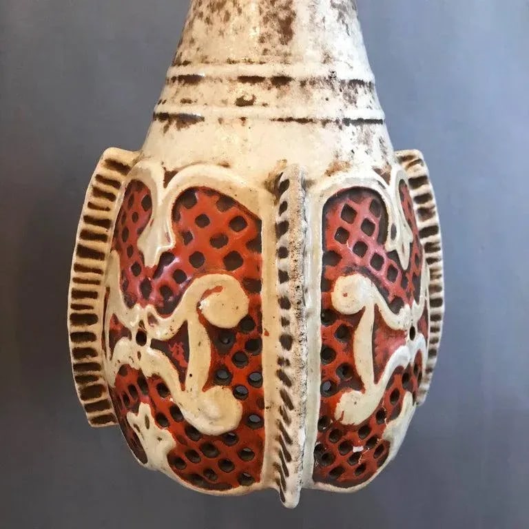 Midcentury Orange and White Morrocan Moorish Ceramic Pendant Light - 3