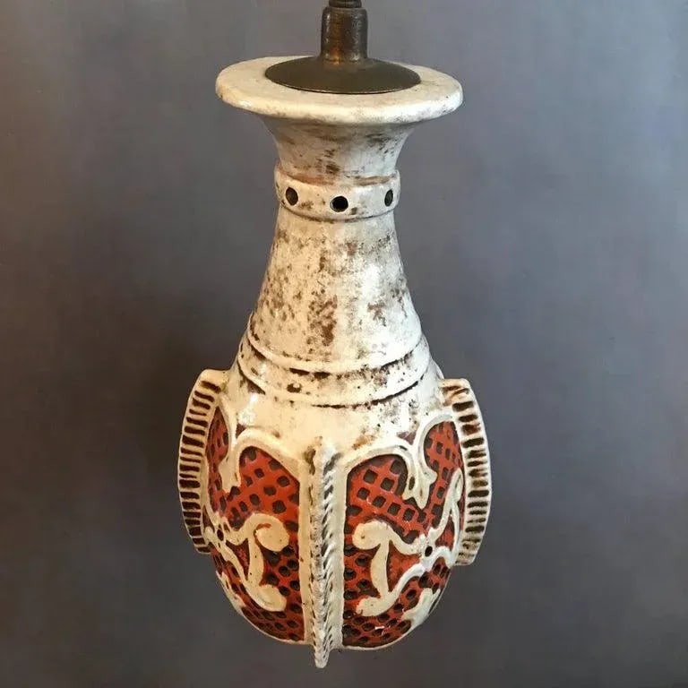 Midcentury Orange and White Morrocan Moorish Ceramic Pendant Light - 4