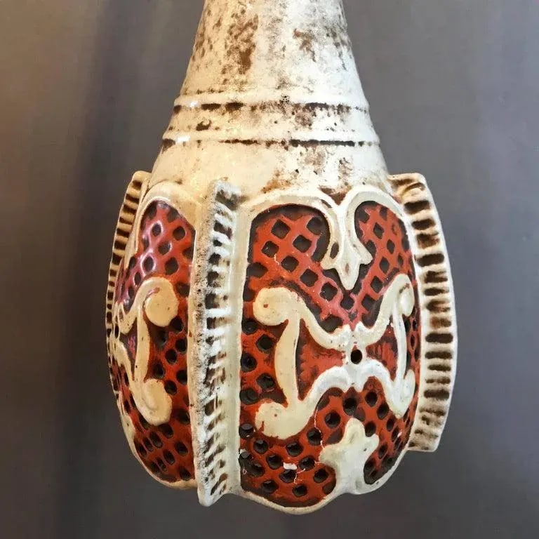Midcentury Orange and White Morrocan Moorish Ceramic Pendant Light - 5