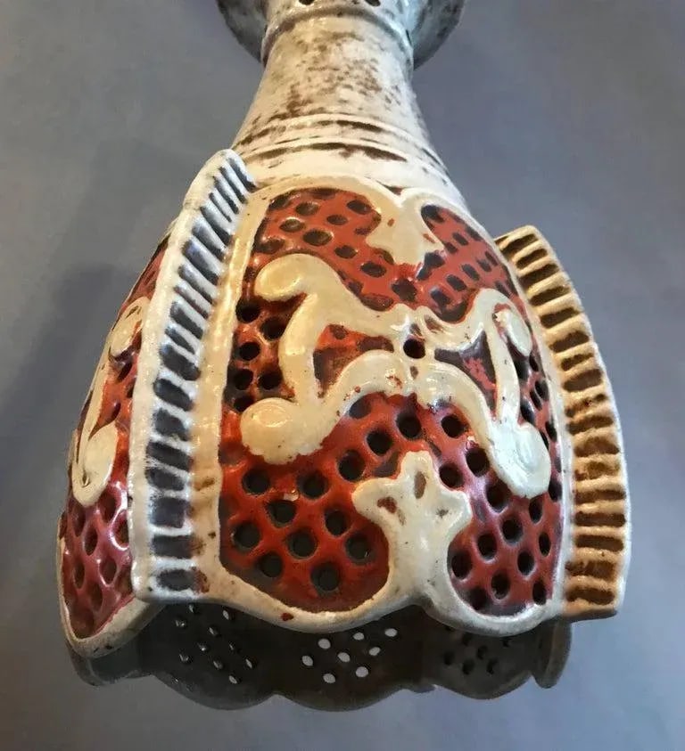 Midcentury Orange and White Morrocan Moorish Ceramic Pendant Light - 6