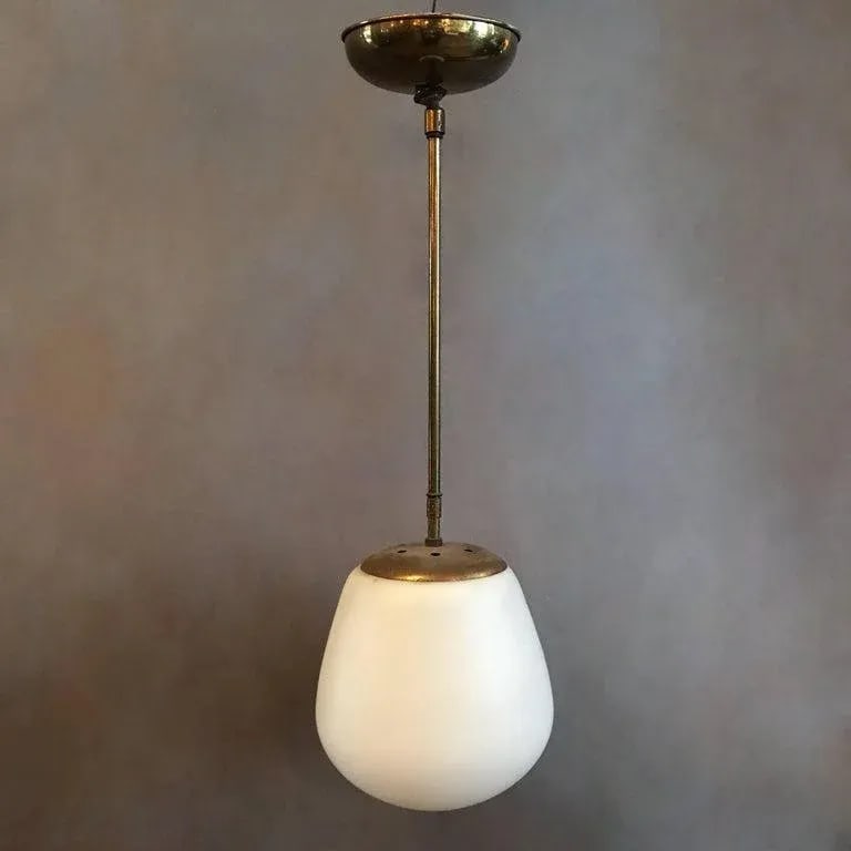 Danish Modern White Frosted Glass on Brass Pole Pendant - 2