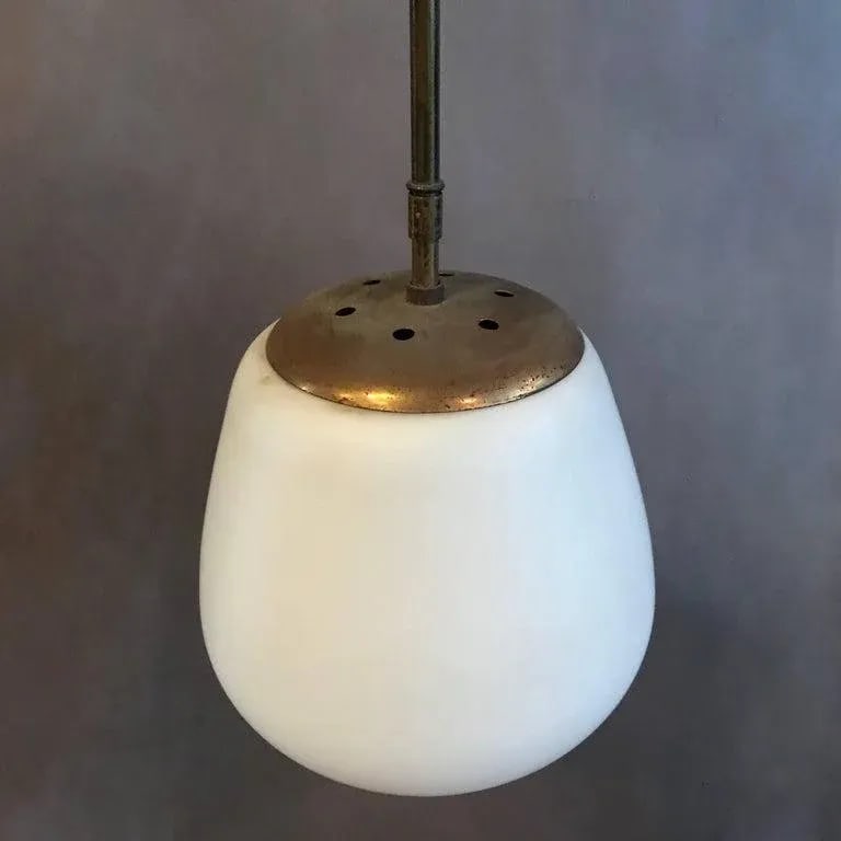 Danish Modern White Frosted Glass on Brass Pole Pendant - 4