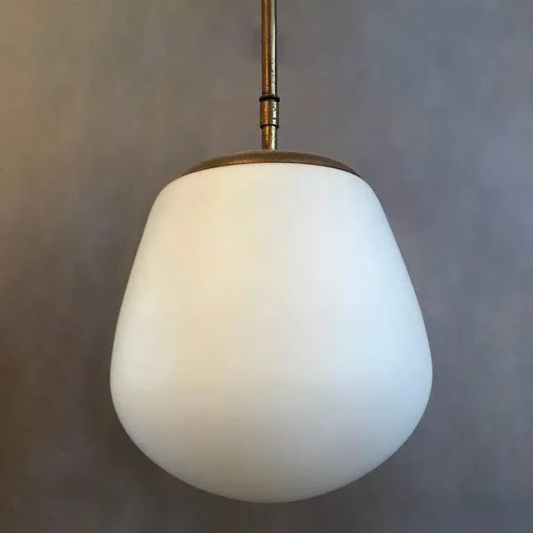 Danish Modern White Frosted Glass on Brass Pole Pendant - 5