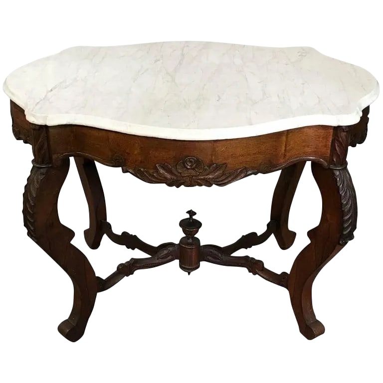 19th Century Victorian Carved Rosewood and Marble Table (1 of 7)