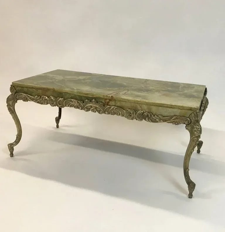 1950s Vintage Hollywood Regency Onyx and Cast Bronze Cocktail Table - 2