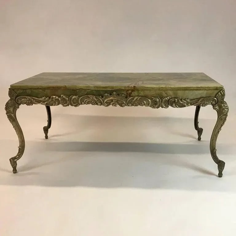1950s Vintage Hollywood Regency Onyx and Cast Bronze Cocktail Table - 3