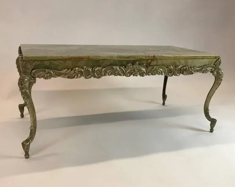 1950s Vintage Hollywood Regency Onyx and Cast Bronze Cocktail Table - 4