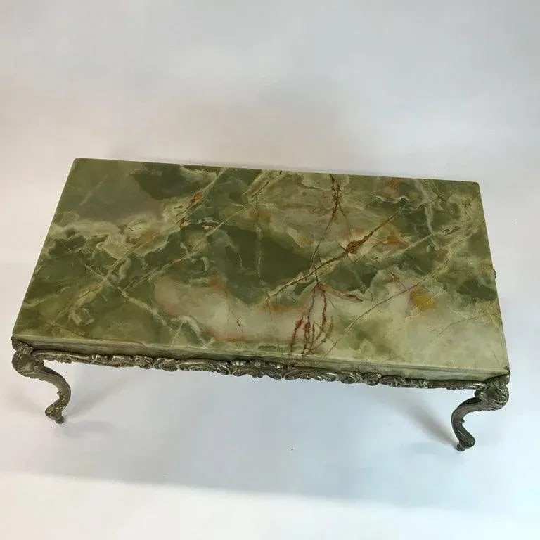 1950s Vintage Hollywood Regency Onyx and Cast Bronze Cocktail Table - 6