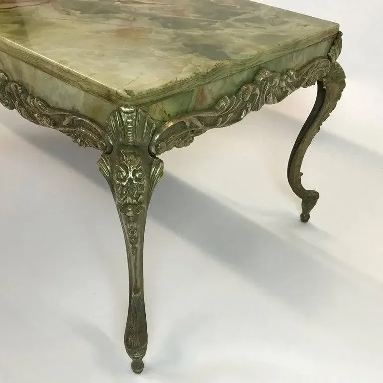 1950s Vintage Hollywood Regency Onyx and Cast Bronze Cocktail Table - 7