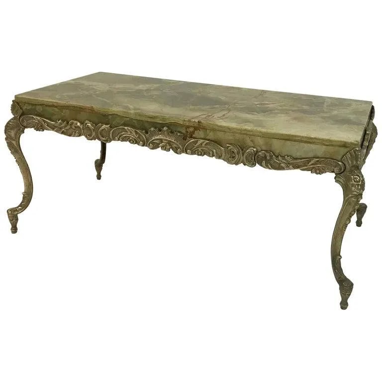 1950s Vintage Hollywood Regency Onyx and Cast Bronze Cocktail Table - 8