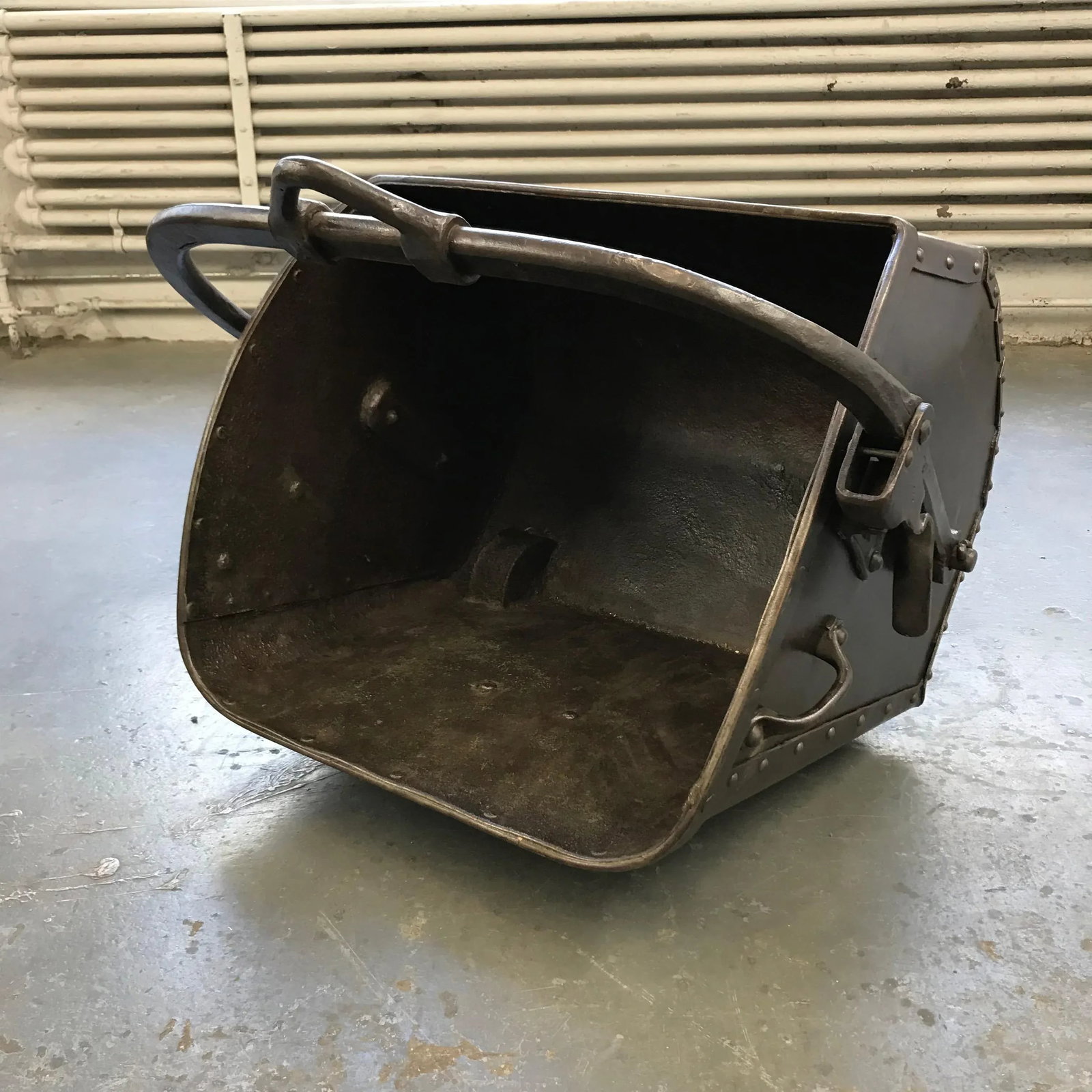 Large 19th Century Industrial Steel Coal Drag Shovel Bucket - 3