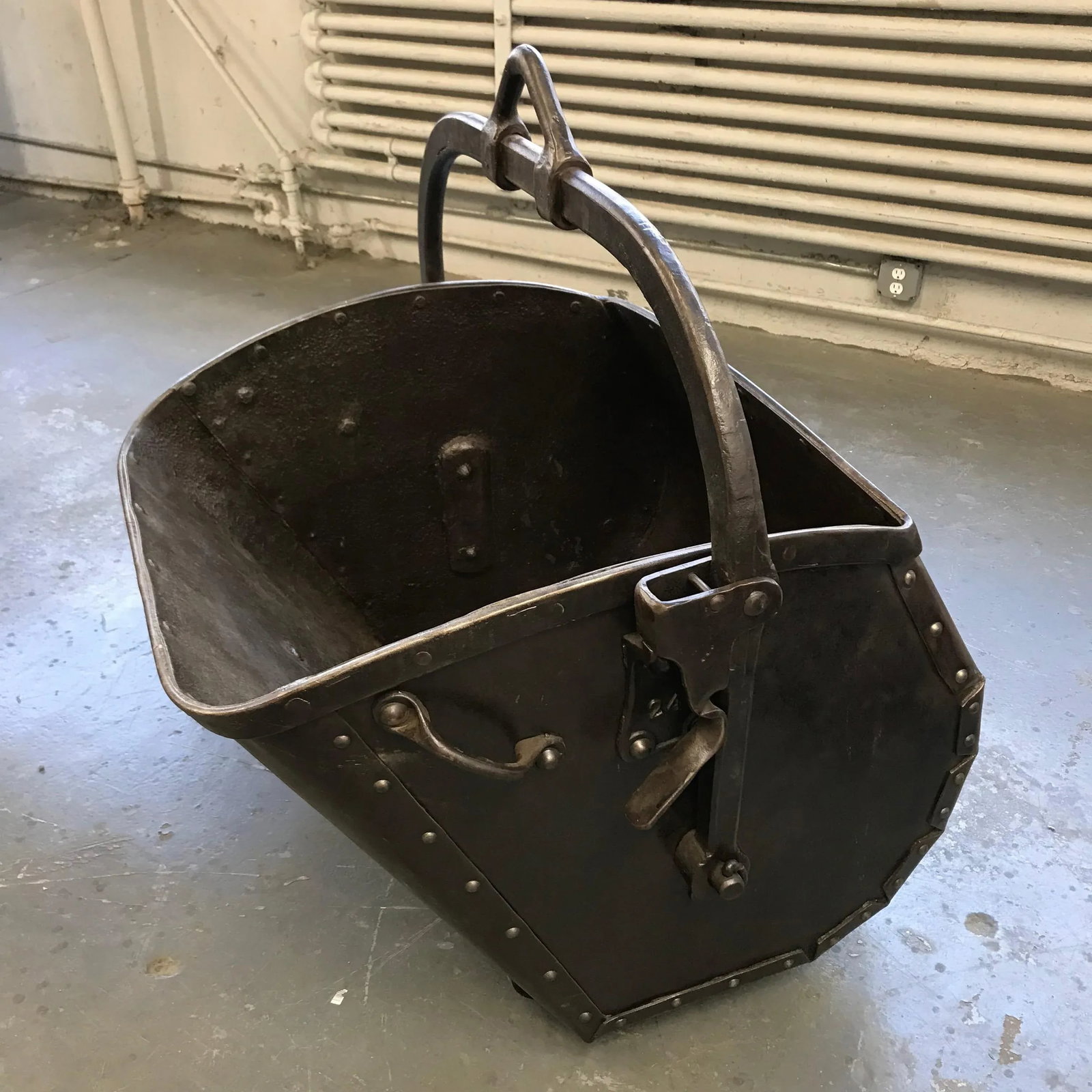 Large 19th Century Industrial Steel Coal Drag Shovel Bucket - 4