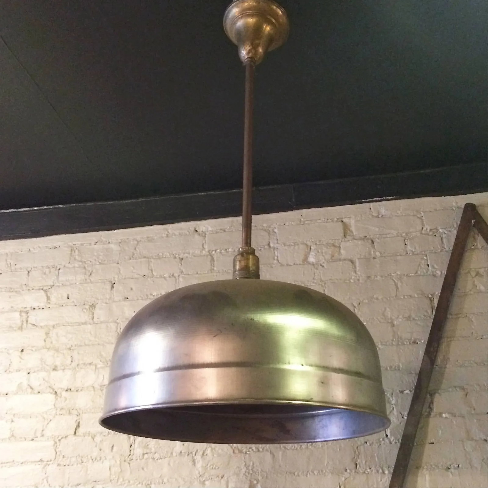 1940s Industrial Brushed Steel Brunswick Dome Pendant Light - 2