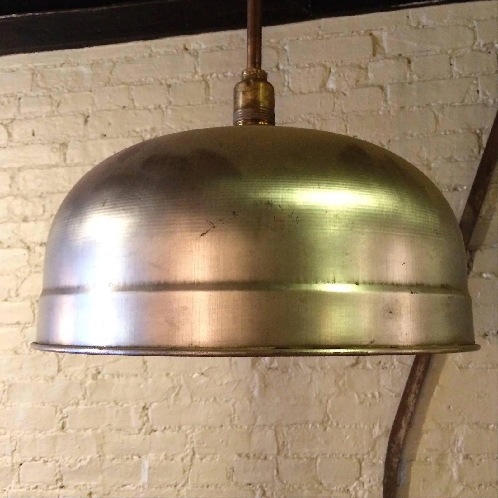 1940s Industrial Brushed Steel Brunswick Dome Pendant Light - 3