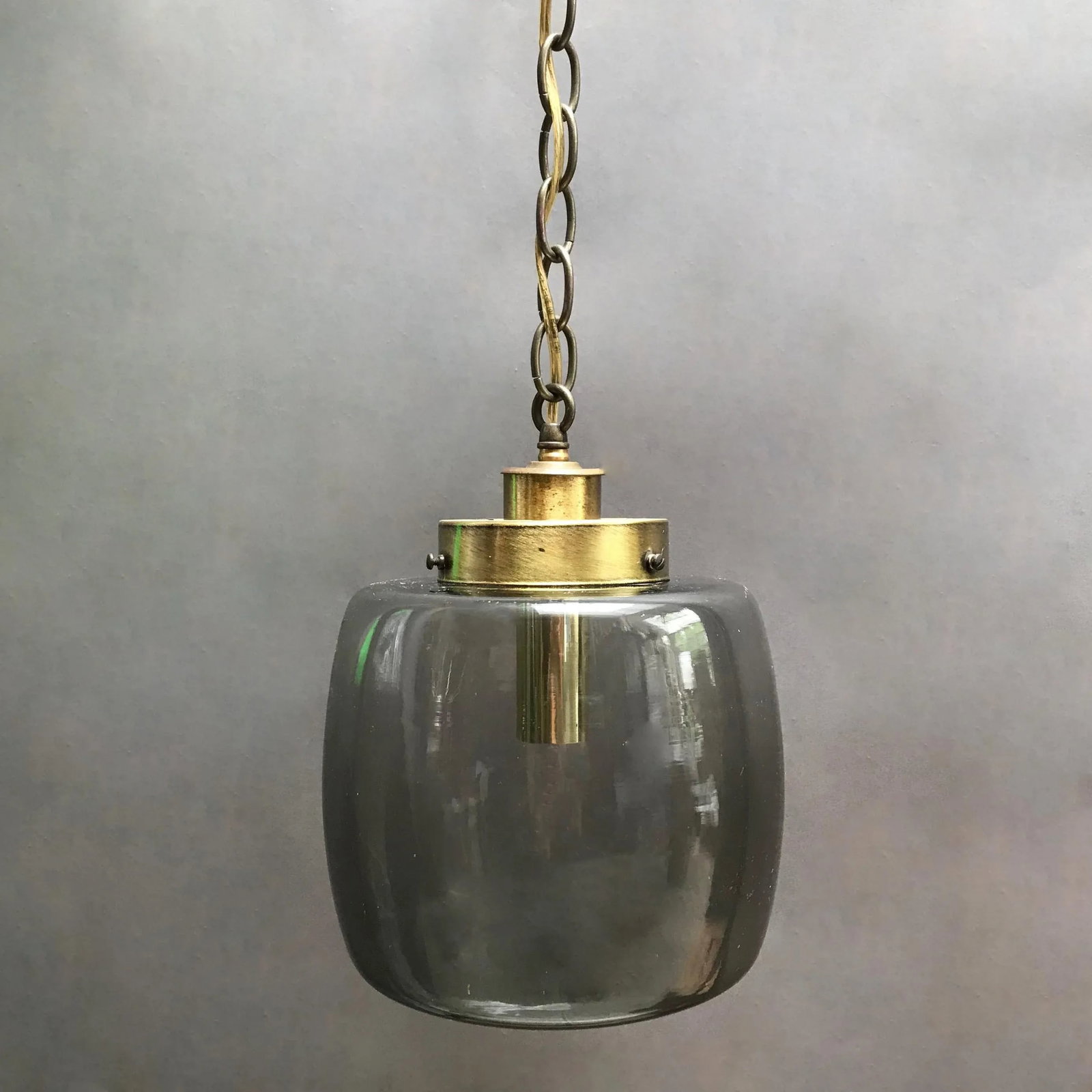 Smoked Glass and Brass Lantern Pendant Light - 2