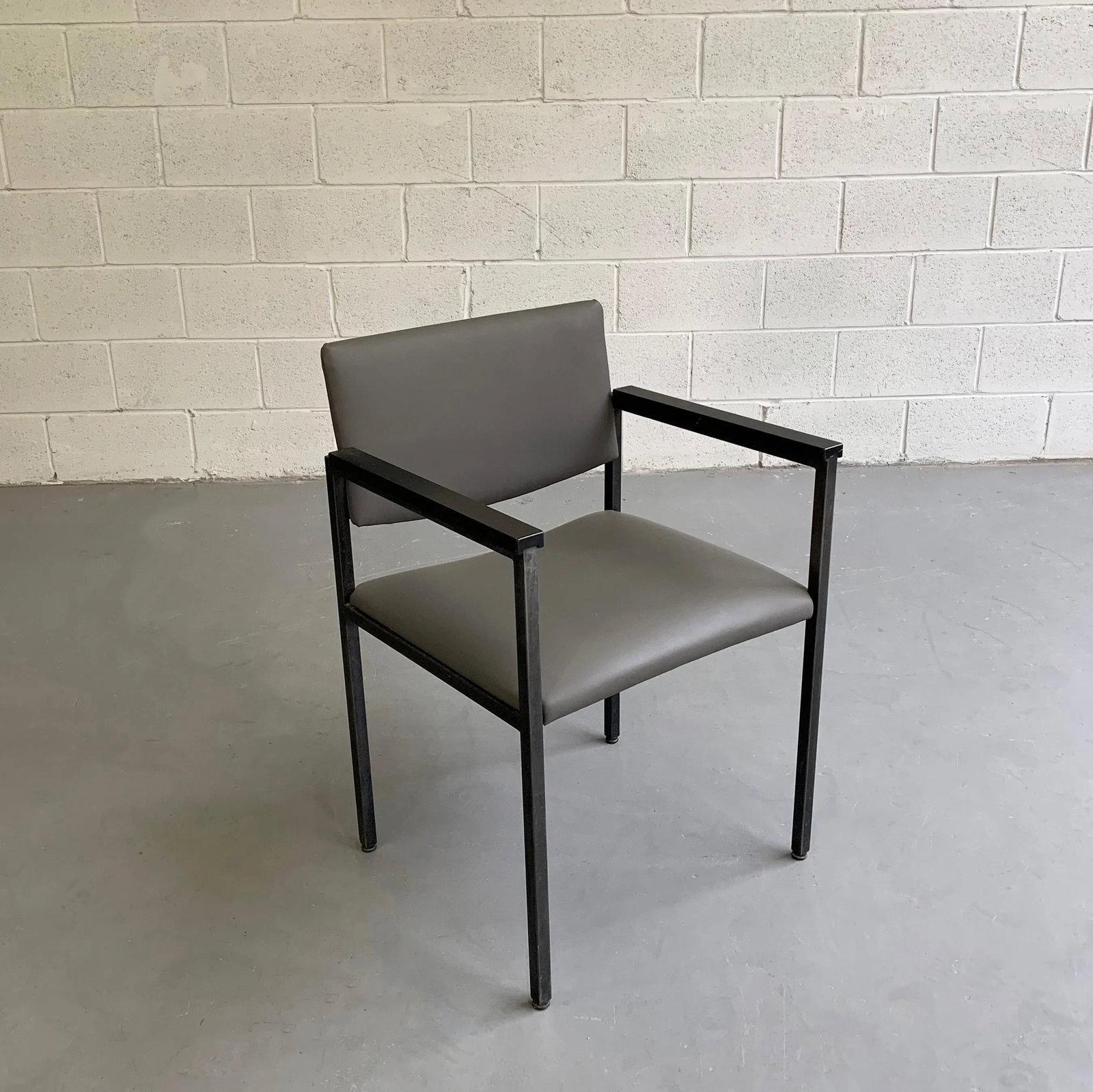 Mid-Century Modern Steel Frame Leather Armchair - 2