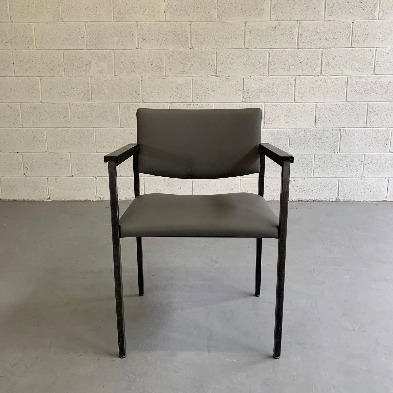 Mid-Century Modern Steel Frame Leather Armchair - 3