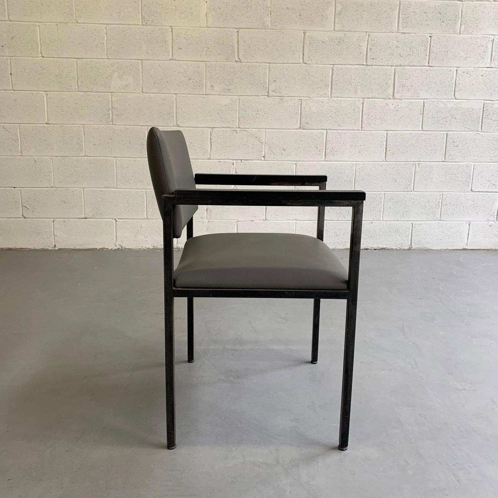 Mid-Century Modern Steel Frame Leather Armchair - 4