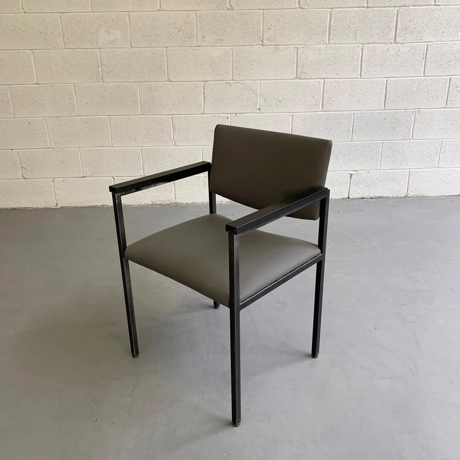 Mid-Century Modern Steel Frame Leather Armchair - 7