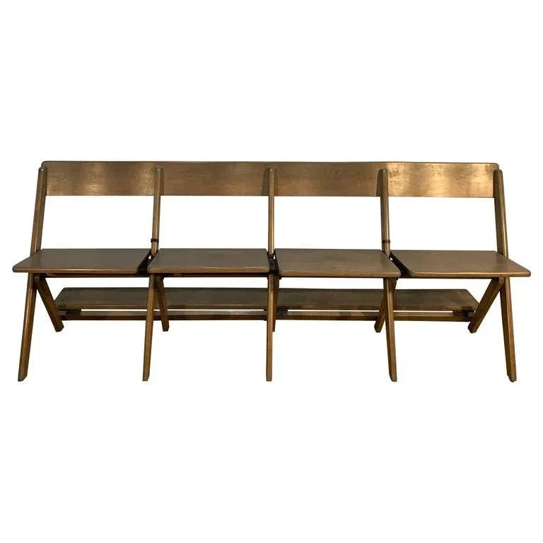 Mid Century Pickled Maple Folding Auditorium Theater Bench - 10