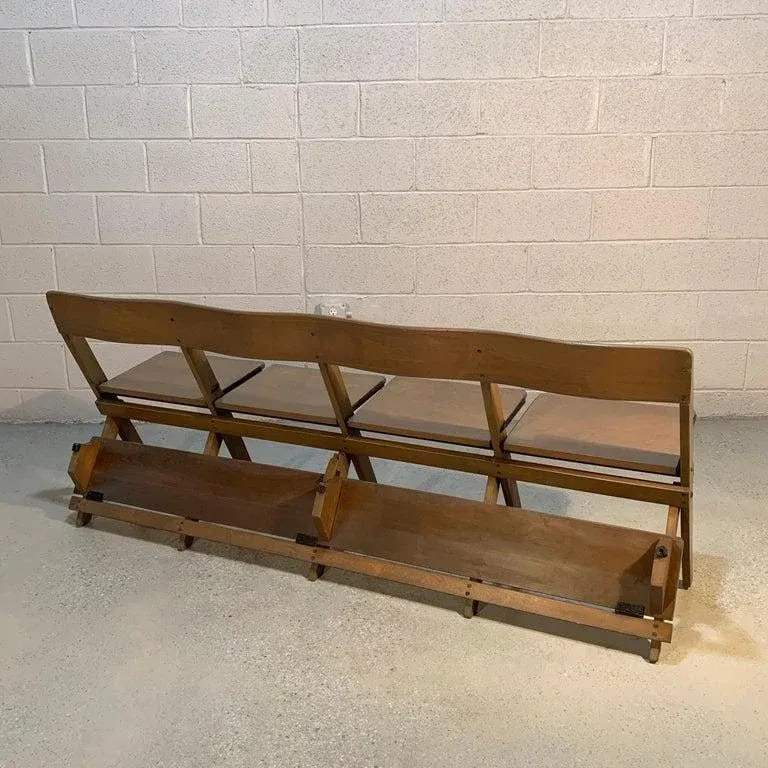 Mid Century Pickled Maple Folding Auditorium Theater Bench - 8