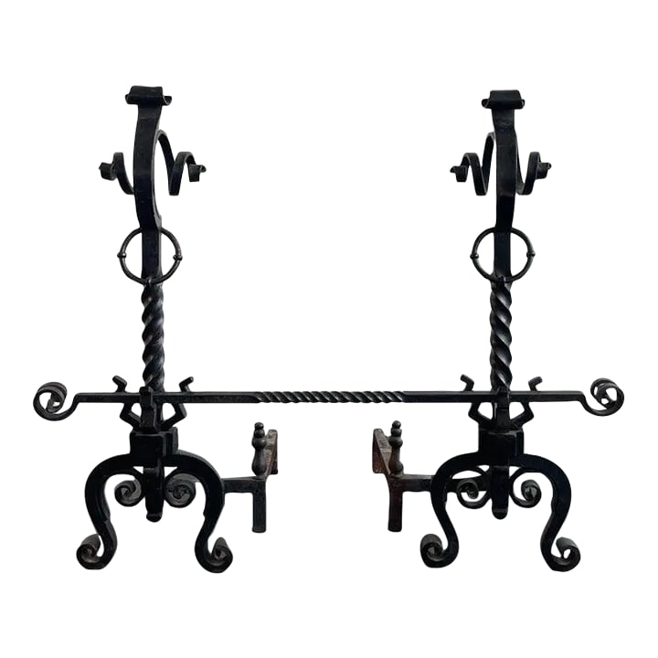 1920s Arts and Crafts 3-Piece Wrought Iron Andirons Set (1 of 10)