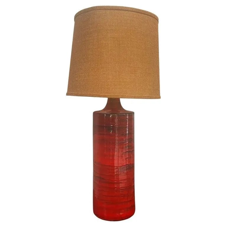 Large Italian Mid-Century Modern Orange Art Pottery Table Lamp - 2