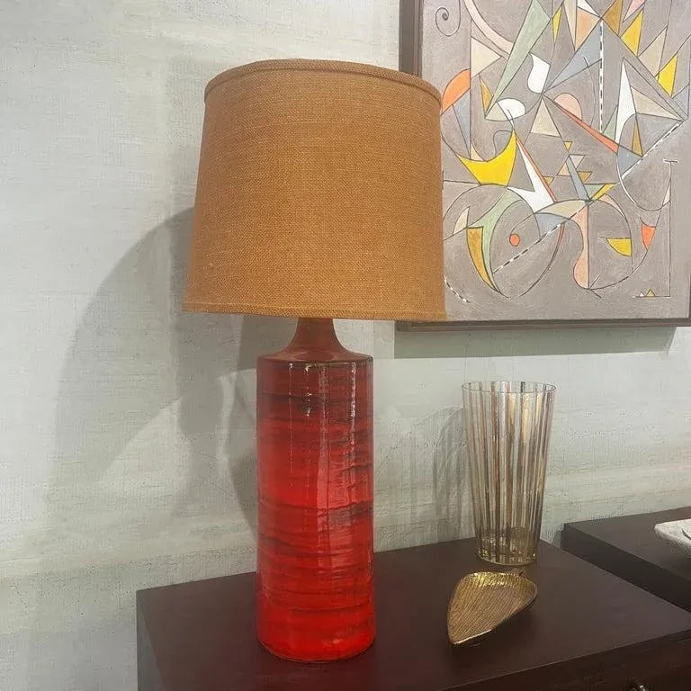 Large Italian Mid-Century Modern Orange Art Pottery Table Lamp - 3