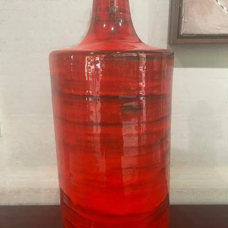 Large Italian Mid-Century Modern Orange Art Pottery Table Lamp - 5