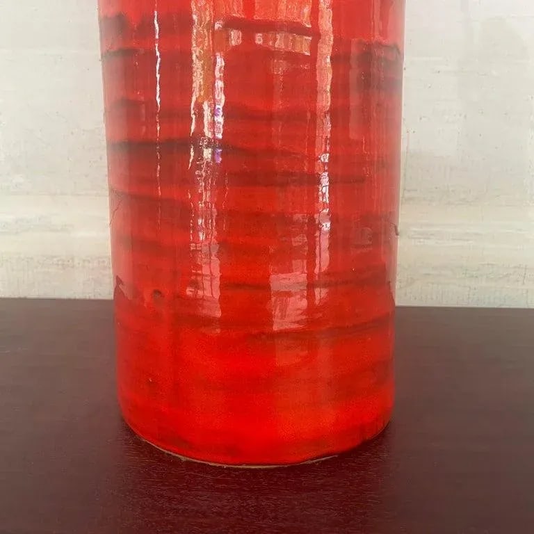 Large Italian Mid-Century Modern Orange Art Pottery Table Lamp - 7
