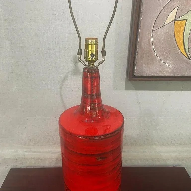 Large Italian Mid-Century Modern Orange Art Pottery Table Lamp - 8
