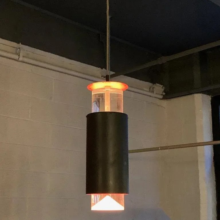 Danish Modern Lucite and Aluminum Cylinder Pendant Light by Simon Henningsen - 4