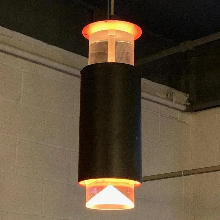 Danish Modern Lucite and Aluminum Cylinder Pendant Light by Simon Henningsen - 9