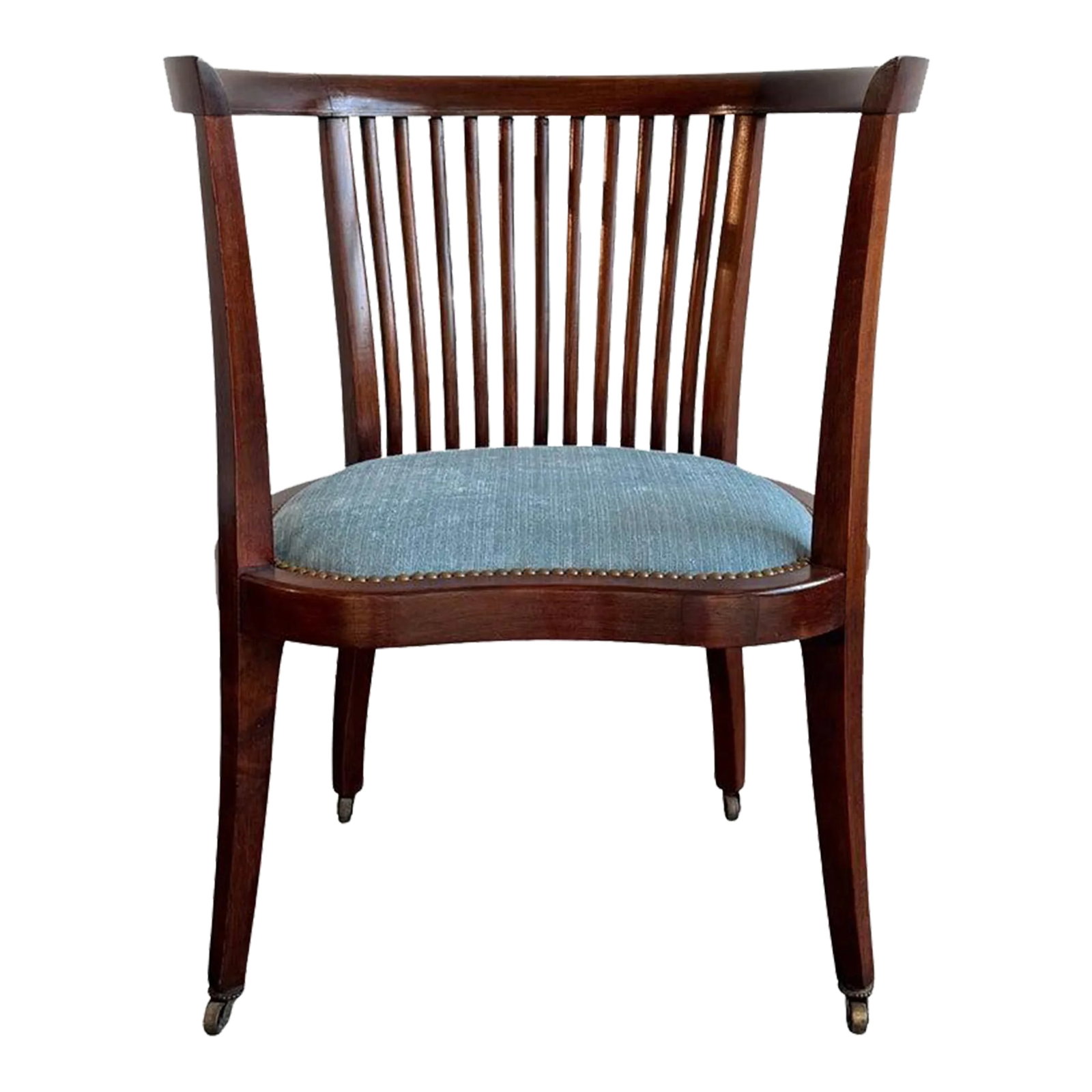 Early 1900s Regency Style Mahogany Rolling Barrel Back Armchair (1 of 8)