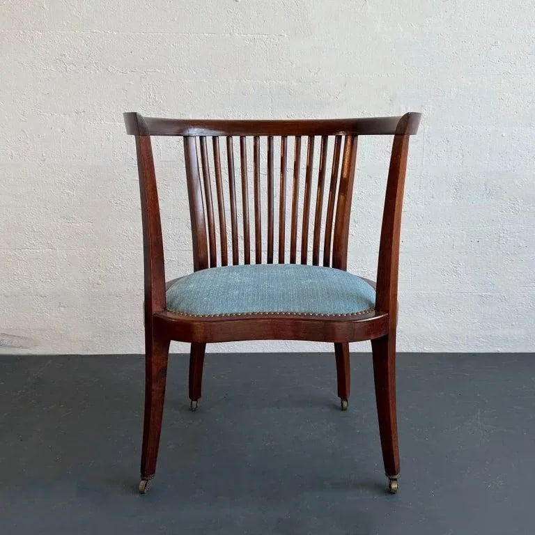 Early 1900s Regency Style Mahogany Rolling Barrel Back Armchair - 2