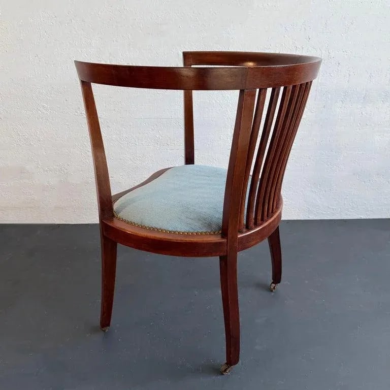 Early 1900s Regency Style Mahogany Rolling Barrel Back Armchair - 7