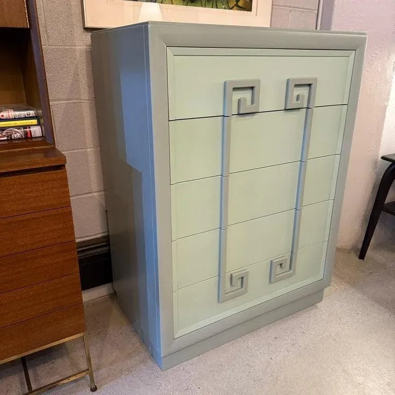 1940s Hollywood Regency Mandarin Greek Key Highboy Dresser by Kittinger - 3