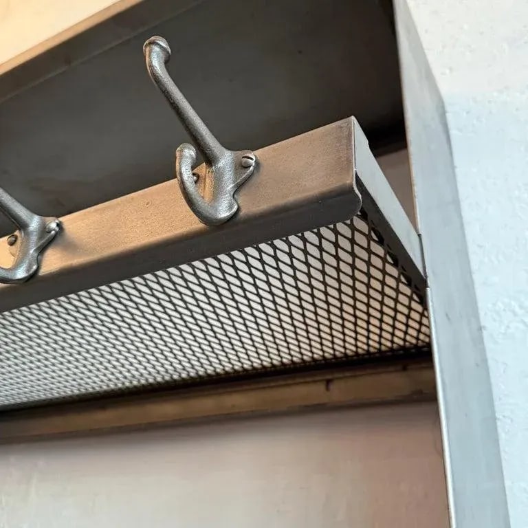 1950s Industrial Brushed Steel Gymnasium Wall Mount Shelf Unit Coat Rack - 8