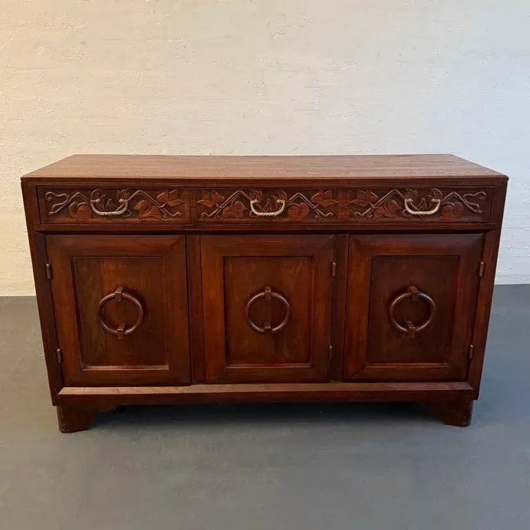 1940s Craftsman Carved Oak Sideboard Credenza by Old Hickory Furniture Company - 2