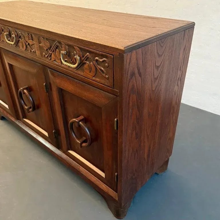 1940s Craftsman Carved Oak Sideboard Credenza by Old Hickory Furniture Company - 7