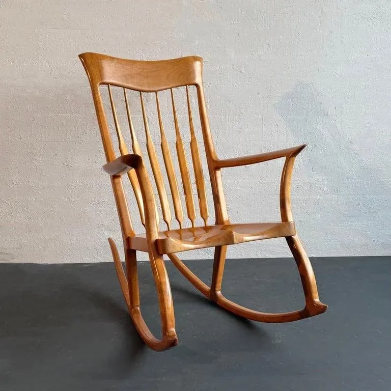 1990s Artisan-Made Spindle Back Rocking Chair in the Style of Sam Maloof - 2