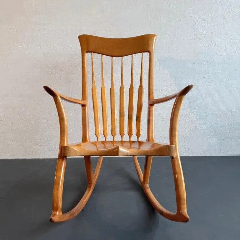 1990s Artisan-Made Spindle Back Rocking Chair in the Style of Sam Maloof - 3
